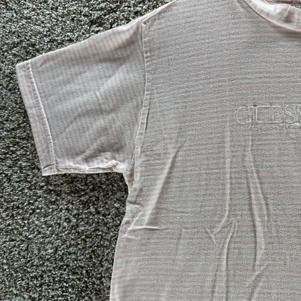 Vintage 90s Guess Shirt Mens Small Pink Stripes Short‎ Sleeve USA Embroidered - Picture 5 of 13